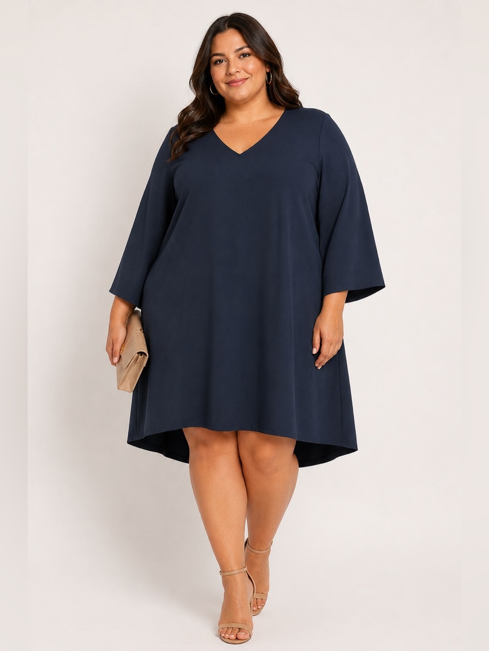 Lafayette 148 New York Deep Navy Crepe V-Neck Dress Sz. 2X